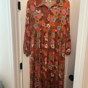 Hepburn Floral Rust Maxi Dress - Long Sleeve